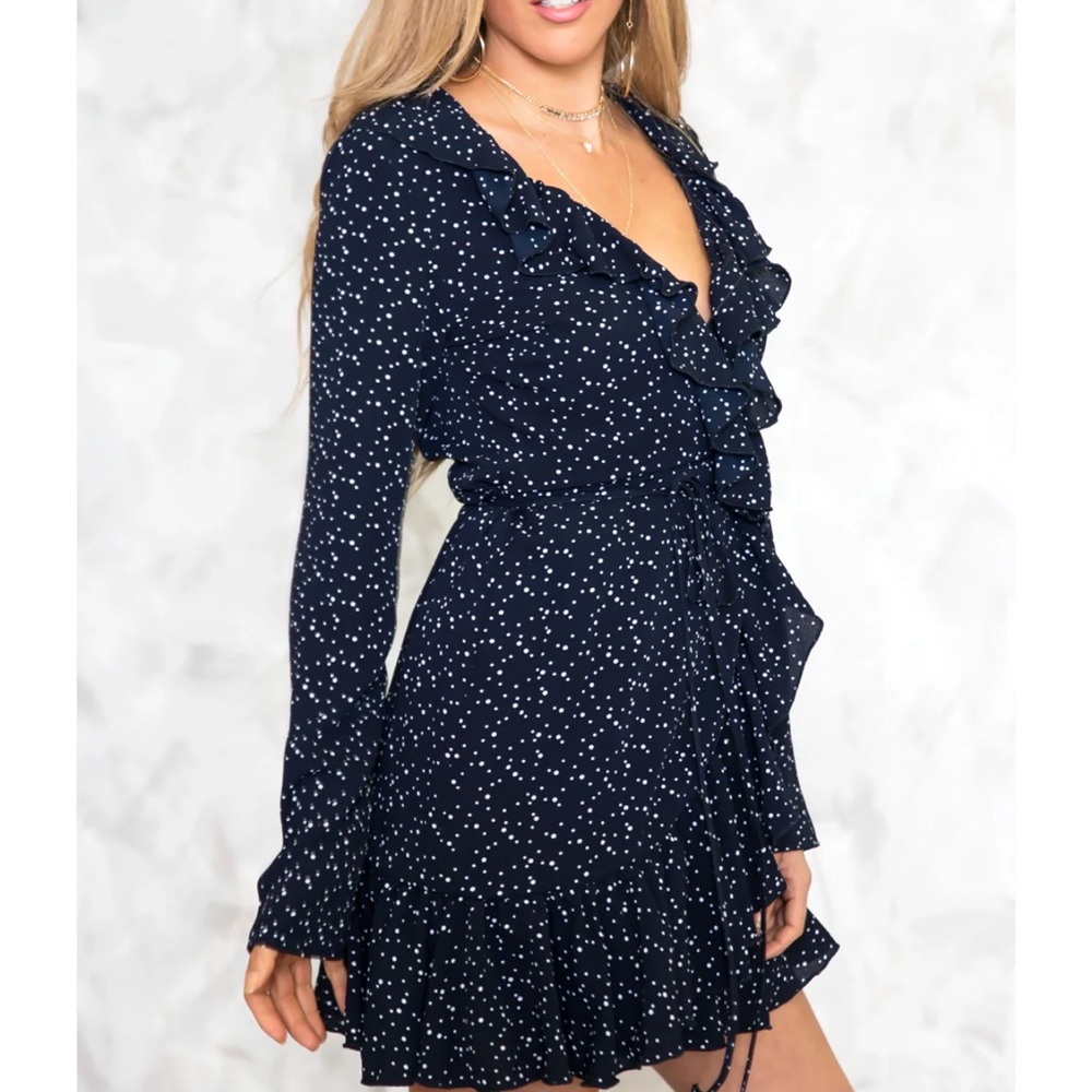 Lulu's Navy Starry Long Sleeve Dress